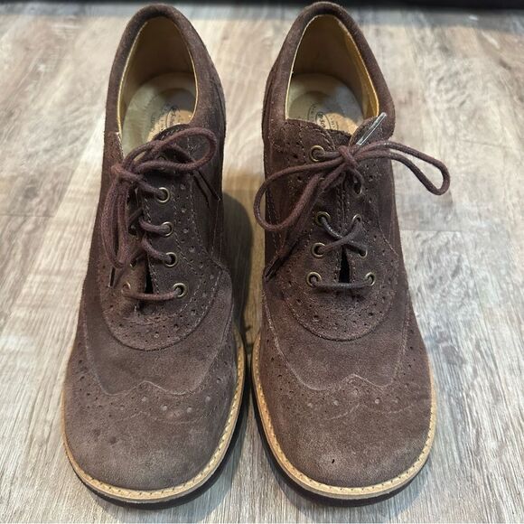 DR. SCHOLLS Bootie Women 7.5 Apex Wedge Ankle Lace Up Brown Leather Suede - Picture 2 of 9